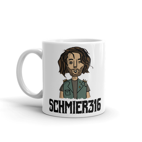 Schmier316 - Weiße, glänzende Tasse mit Logo