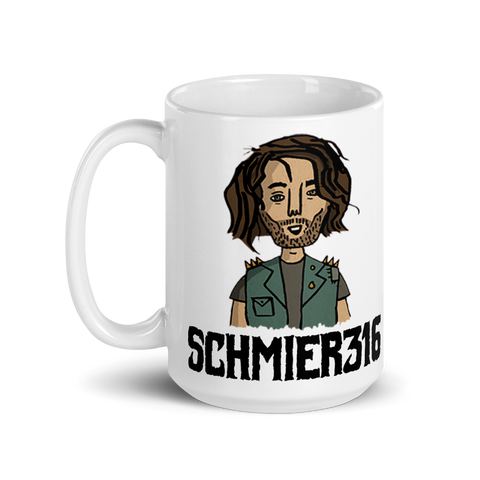 Schmier316 - Weiße, glänzende Tasse mit Logo